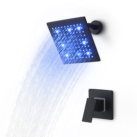 SKOWLL Rain Head Shower Kit Wall Mounted LED Shower Faucet Set Single Function 8 Inch Bathroom Mixer Shower Set with Shower Valve, Matte Black