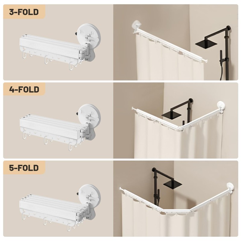 EHERDM Wall Mounted Folding Shower Curtain Rod Punch-Free Suction Cups