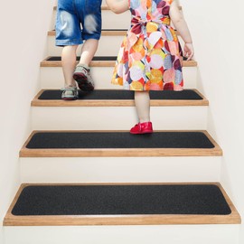 10-Pack Non Slip Stair Treads for Wooden Stairs (24in x 6in) - Black High Traction Non Skid Grip Tape, Heavy Duty Anti Slip Tape for Indoor/Outdoor Use, Premium Quality Staircase Step Treads