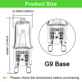 G9 Bulb 40W, 12 Pack G9 Halogen Light Bulbs 2 Pin Base T4 JCD Type 120V Xenon Small Light Bulb for Chandeliers, Range Hood Light, Bathroom Light Bulbs, Cabinet Lights, Dimmable, 2700K Warm White