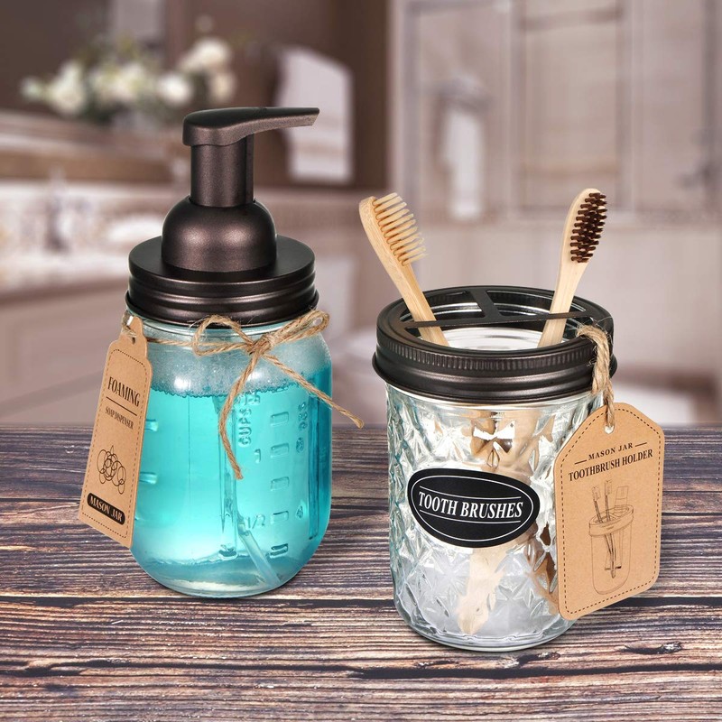 Amolliar Mason Jar Toothbrush Holder- Rustproof Stainless Steel - Holds
