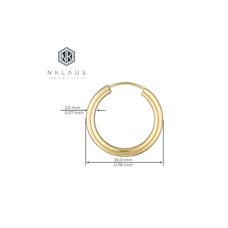 NKlaus 2563 Single Hoop Earrings 925 Sterling Silver Gold-Plated 2.5