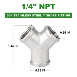 TAISHER 5PCS 304 Stainless Steel Y Shape 3 way Pipe Fittings, 1/4" x 1/4" x 1/4" NPT Female Pipe Fittings