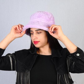 Eigso Unisex Fuzzy Bucket Hat for Women Men Vintage Winter Plush Warm Furry Fisherman Hat for Woman Man, A3 : light purple
