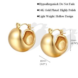 18K Gold Women's Earrings, Chunky Teardrop Hoops Earrings for Women, Lightweight Waterdrop Hollow Open Hoops, Hypoallergenic Earrings for Women and Girls, Stainless Steel, No Gemstone
