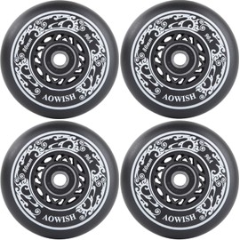 AOWISH Inline Skate Wheels Outdoor Asphalt Formula Aggressive Roller Blades Wheels 90a Roller Hockey Replacement Wheels with Bearings ABEC-9 and Floating Spacers, 4-Pack (Black, 68mm)