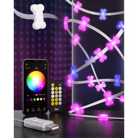 VisionSync Bone-Shaped LED String Lights 36FT,RGB Color Changing Waterproof Fairy Lights,USB Powered,Remote and APP Controlled,Smart Lighting String Decoration for Indoor Outdoor