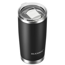 20oz Insulated Tumbler - Coffee Cup With Splash Resistant Detachable Slider Lid, Double Wall Stainless Steel | BPA Free, Dishwasher Safe, Car Cup Holder Compatible - Gym/Office/Home - Black Pro