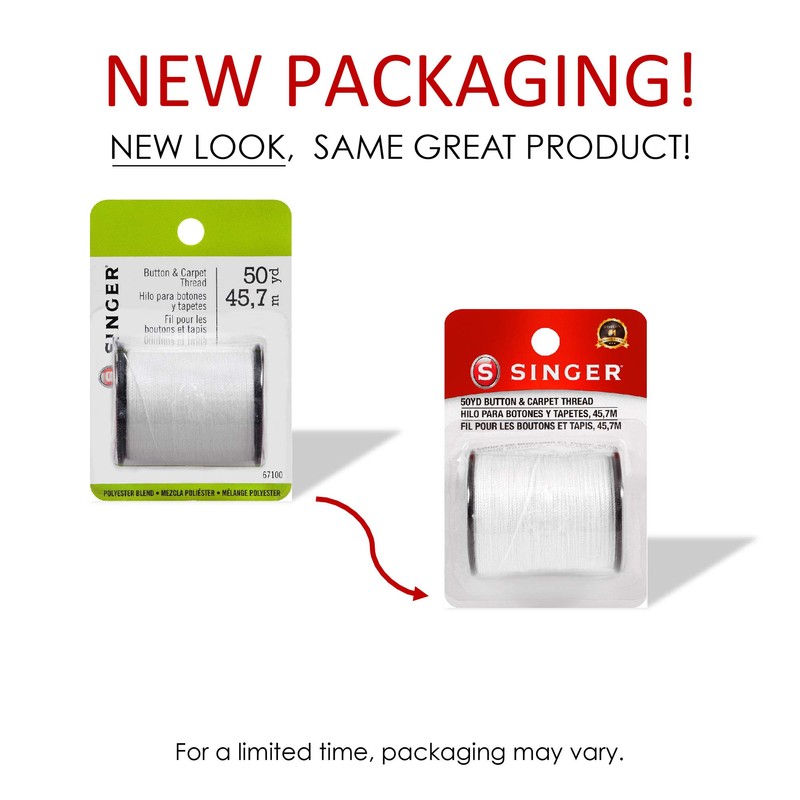 SINGER 67100 Button & Carpet Sewing Thread, 50-Yards, White