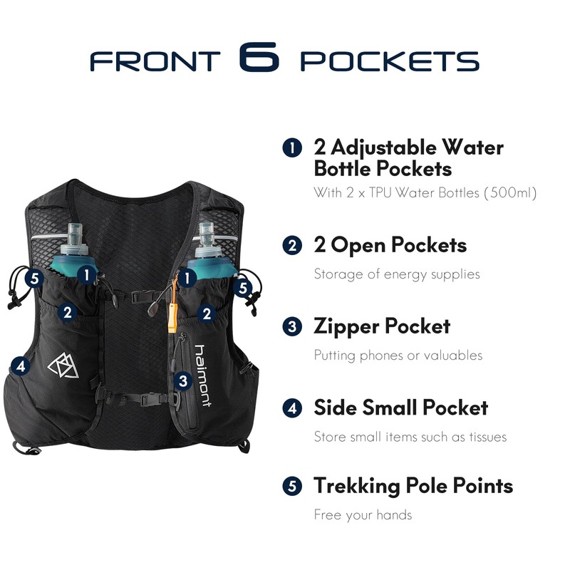 Haimont 8L Running Vest with 2 Soft Flasks for Men,