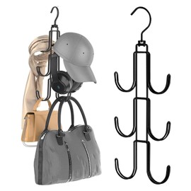 Greyoe Tie Holder, Belt Holder Wardrobe, Scarf Hanger, Hanging Bag Rack, Multifunctional Belt Tie Sling Hook Organiser for Ties, Scarves, Cloths, Bags, Black (Black Twist)