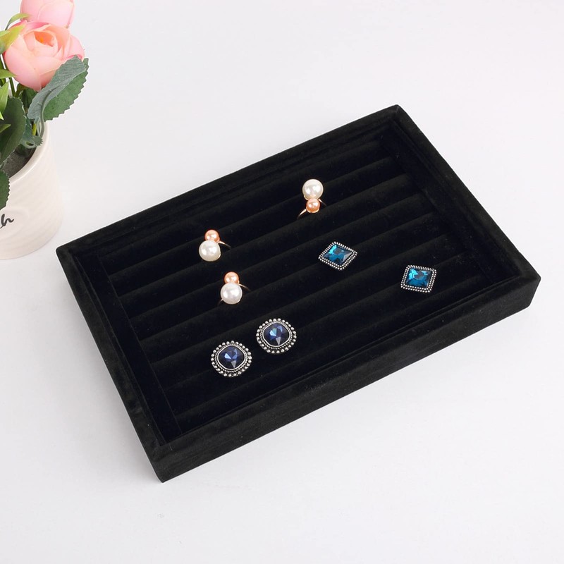 Velvet 7 Slots Ring Tray, Walfront Portable Earrings with Ring