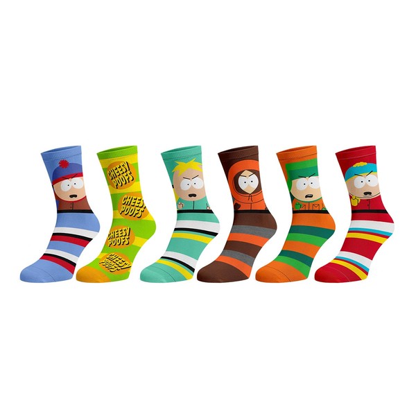 South Park Characters Striped 6 Pack Crew Socks