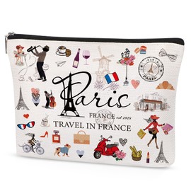 SEAOYOZO France Makeup Bag Gift - Paris Souvenirs From France Cosmetic Bag Travel Toiletry Makeup Organizer Zipper Pouch Essentials for Paris Lovers