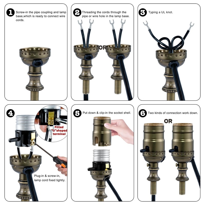 Lamp Rewire Kit,Lamp Socket Replacement Kit,Antique Brass Light Socket with