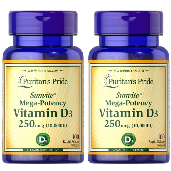 Puritan's Pride Vitamin D3 10,000 IU, Twin Pack 200 Total Count