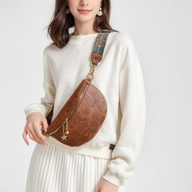 PU Leather Fanny Pack Crossbody Sling Bag for Women - Trendy Belt Bag with Adjustable Strap, Lightweight for Travel & Daily Use, Embossed Black, Small, Fanny Pack Crossbody Sling Bag for Women