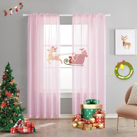 TOAVA DECO Christmas Baby Pink Sheer Curtains 72 Inches Long Semi Faux Linen Light Flitering Pink Sheers Curtain for Bedroom Living Room Girls Kids Room 2 Panels 52x72 Inch Length Blush Pink