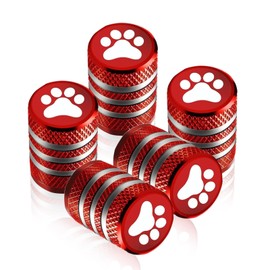 GKmow Pack-5 Tire Valve Stem Cap Cover, Dog Paw Tire Caps Leak-Proof Corrosion Resistant Alloy for Car Motorcycle (Red)
