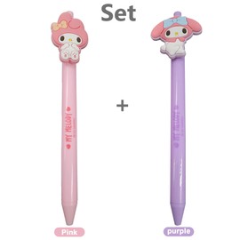 My Melody Mascot Ballpoint Pen Set (0.5mm, Black Ink) - 2 pcs (Pink & Purple) - Cute Character Design, Smooth Writing, Comfortable Grip, Retractable - Perfect for School Supplies, Office, or Gifting