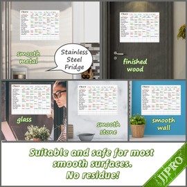 JJPRO Chore Chart Whiteboard Clings to All Smooth Surfaces.Non-Magnetic Dry Erase Chore Chart Sticks to Stainless Steel Fridge, Cabinet, Door and Glass