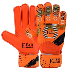 EFAH SPORTS Football Goalkeeper Gloves For kids Boys Children Youth Soccer Goalie Goalkeeping Glove with Strong Grip Palms (Size 4, Orange/golden)