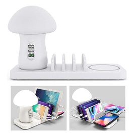 Mignova Mushroom 3-Port USB Hub Dock LED Lamp Desktop Charging Station+Wirele