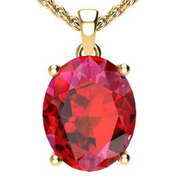 Belinda Jewelz Necklace for Women 14k Yellow Gold Red Ruby Gemstone Necklace Oval Cut Elegant Birthstone Hanging Pendant Necklace Jewelry Gift for Wedding Party, 18 Inch