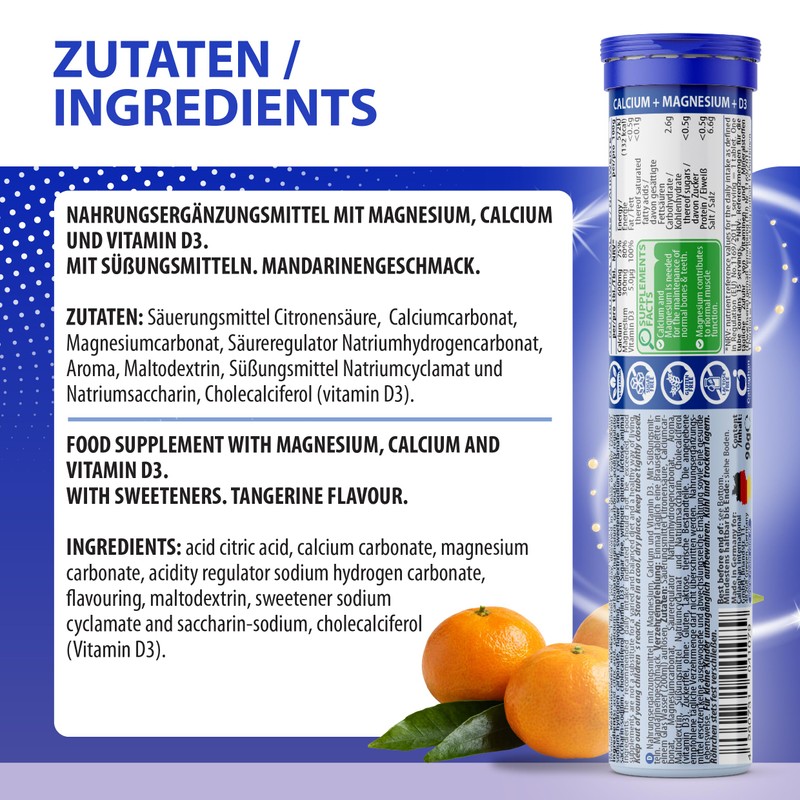 EVÄM Calcium Magnesium D3 Effervescent Tablets, Mandarin Flavour, 3 x