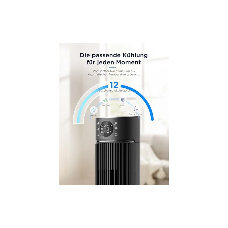 Midea FZ10-26ARDW Smart Quiet Tower Fan with Remote Control, 19