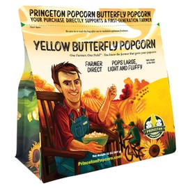 Princeton Popcorn Yellow Butterfly Large Popcorn Kernels - Large Fluffy Tender Popping Corn, Non-GMO Popcorn Kernels, No Roundup, Direct from Farmer, Microwave Air Popper or Stovetop 2lb Bag