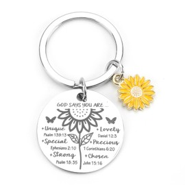 Stainless Steel Keychain with Sunflower Pendant, Inspirational Motivational Gift for Mum, Sister, Best Friend, Auntie, Perfect Birthday, Wedding, Or Travel Keepsake, Unique Gifts for Women