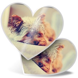 2 x Heart Stickers 7.5 cm - Yorkshire Terrier Puppy Dog Fun Decals for Laptops,Tablets,Luggage,Scrap Booking,Fridges, #15621