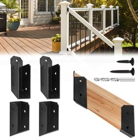 VEVIVOOVY U-Shaped Deck Railing Brackets, 30 Degree Attachment, 2" x 4" Lumber, Stair Handrail Connectors, 2 Pair, Matte Black, Alloy Steel, Deck & Railing Mount, 4 Count