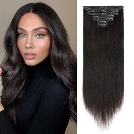 S-noilite Clip in Hair Extensions Human Hair Natural Black, 12 Inch Clip in Human Hair Extensions Double Weft Human Hair Extensions Clip In 115g 8PCS
