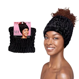 Red by Kiss Extra Wide Spa Headband, Super Absorbent & Soft Fluffy Plush Fleece, Full Hairline Coverage, Essential for Makeup, Skincare, Face Washing, Shower, Sauna, One Size Fits All (Black)