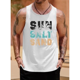 VOGSTART Men's Sun Salt Sand Tank Beach Stylish Shirt Workout Top Graphic Hawaii Tropical Cotton Hawaiian Tank White XXL