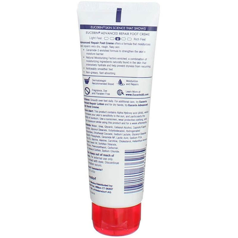 Eucerin Advanced Repair Foot Cream, Very Dry Skin, Light, Fragrance-Free,