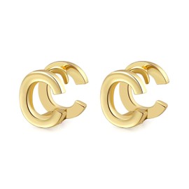 Pera Jewelry 14K Gold Plated Initial Hoop Earrings, Letter A to Z Alphabet Earrings for Women with Gift Box | Minimalist, Tiny Dainty Initial Earrings, Stainless Steel, No Gemstone C