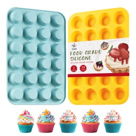 VRUIFA 2PCS Silicone Mini Muffin Pan, 24 Cups Nonstick Mini Cupcake Pan for Baking, BPA Free and Dishwasher Safe, Great for Making Muffin Cakes, Tart, Bread and Egg Bites