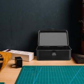 DOITOOL Small Metal Tool Box Portable Tool Box Organizer, Hip Roof Style Portable Steel Tool Box with Metal Latch Closure for Tools Storage (Black, 7.86x4.91x3.07in)