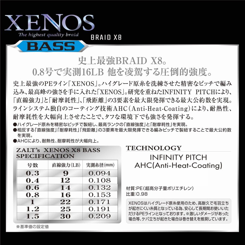 Zalt's 8 Strands PE Line for Bass Fishing XENOS X8