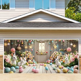 Easter Banners for outside Happy Easter Garage Door Banner - 71"x157" Polyester Mural, Perfect for Outdoor & Indoor Decor, Holiday & Party Background 6 x 13 ft