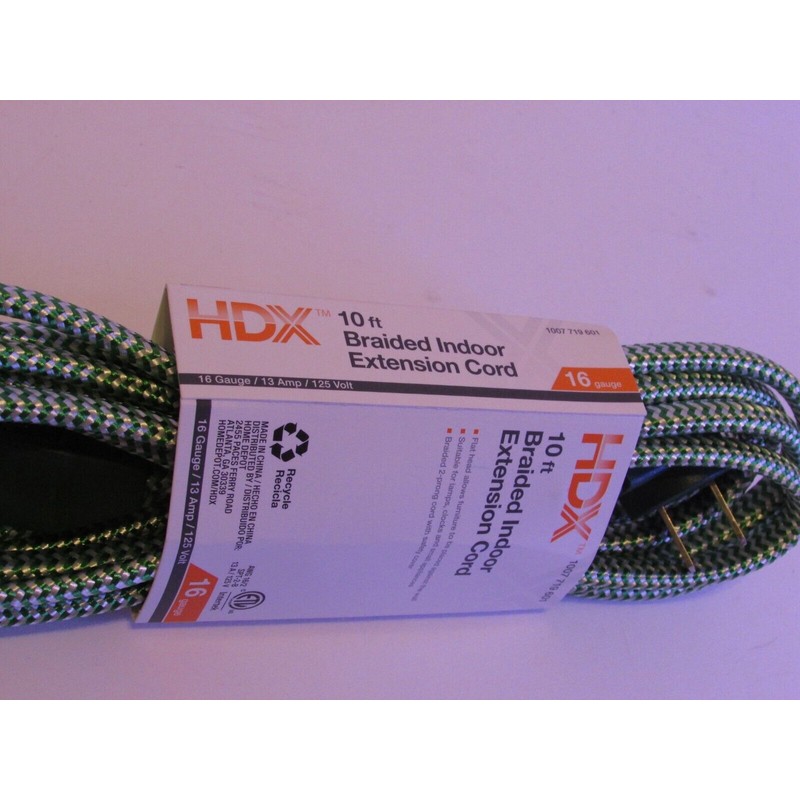 HDX 10 FEET BRAIDED INDOOR EXTENSION CORD 16 GAGE 3