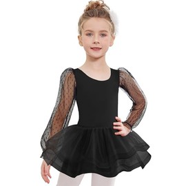 Arshiner Girls Ballet Dress Tutu Long Sleeve Kids Dance Gymnastics Leotard with 3-Layers Tiered Skirt Ballet Outfit Ballerina Costume Dancewear for Girl Black 3–4 Years