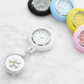 Grandios GD-HANANW Nurse Watch, Extendable Type, Clip, Reel Type, Flower, Clip, Luminous Type, Pocket Watch, Reel, white