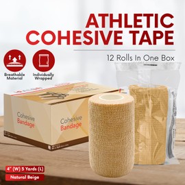 HEALQU Self Adhesive Bandage Wrap – 4" x 5 Yard, 12 Rolls Cohesive Tape for Athletic & Sports - Self Adherent Medical Tape, Flexible, Waterproof Elastic Bandages for Wrist & Ankle Vet Wrap for Dogs