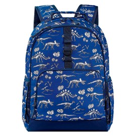 Choco Mocha Dinosaur Backpack for Boys Backpack Elementary School Backpack Kids 17 inch Kindergarten Backpack for Boys 1st 2nd Grade Fossil Bookbag School Bag 6-8 5-7 with Chest Strap Blue