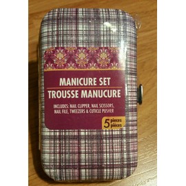 Pink Black White Plaid Manicure Set And Glitter Case 5 piece