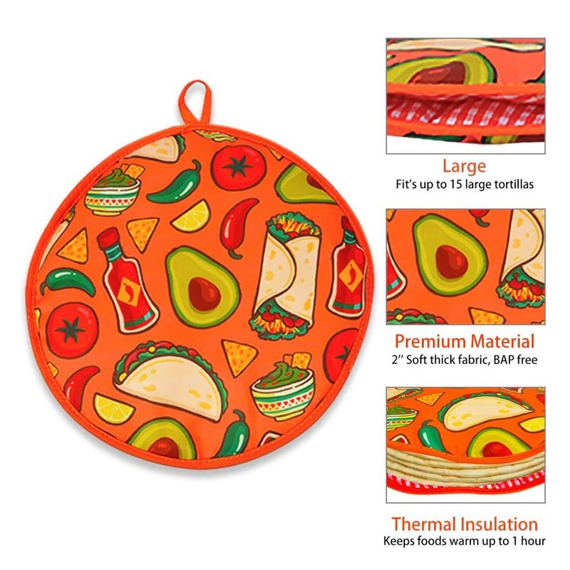 Tortilla Warmer Pouch 11.8 Inch Insulated Microwaveable Fabric Tortilla Keeper